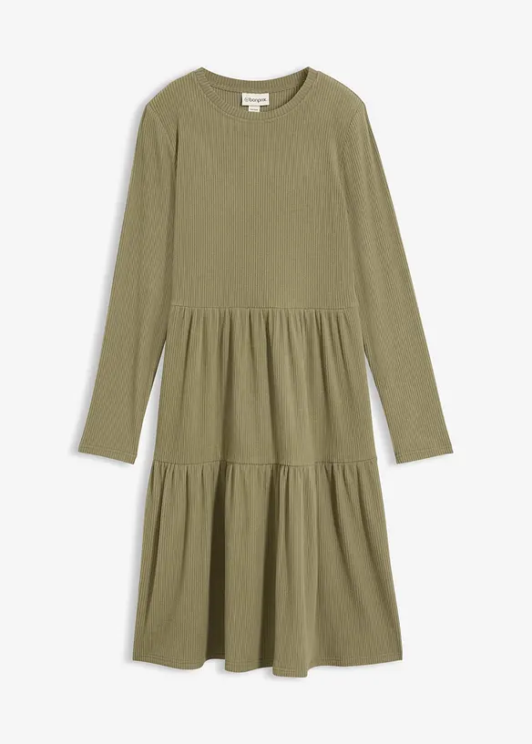 Ripp-Midikleid mit Stretch in grün von vorne - bonprix