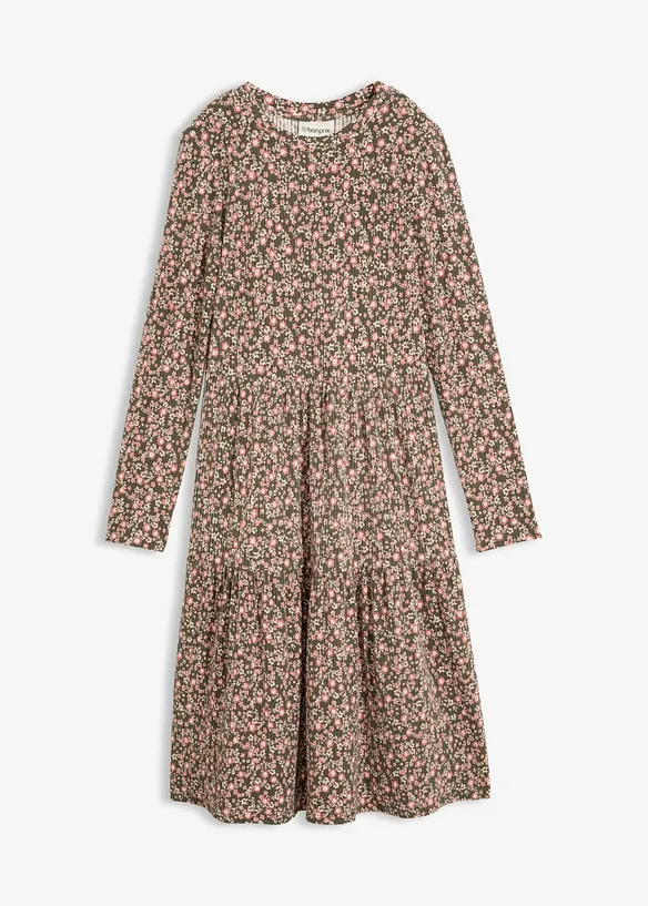 Ripp-Midikleid mit Stretch in grün von vorne - bonprix