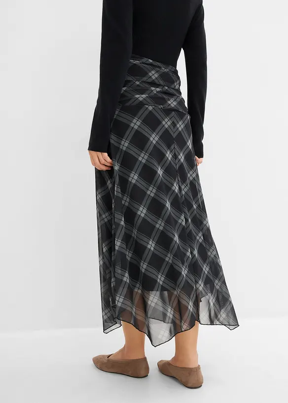 Jersey-Rock aus feinem Mesh in schwarz von hinten - bonprix