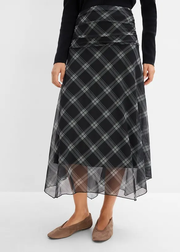 Jersey-Rock aus feinem Mesh in schwarz von vorne - bonprix