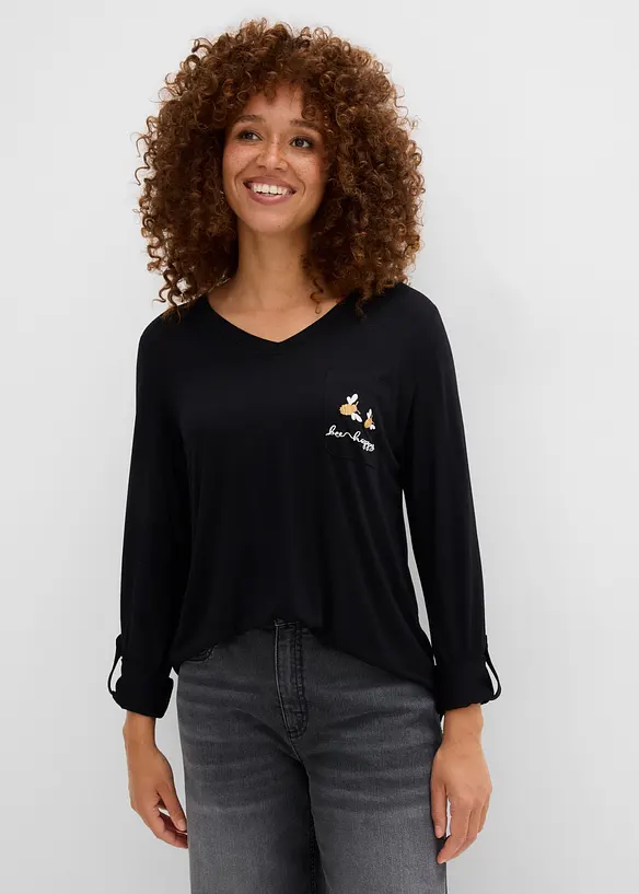 Langarmshirt aus softer Viskose in schwarz von vorne (im Anschnitt) - bonprix Langarmshirt aus softer Viskose in schwarz von vorne (im Anschnitt) - bonprix