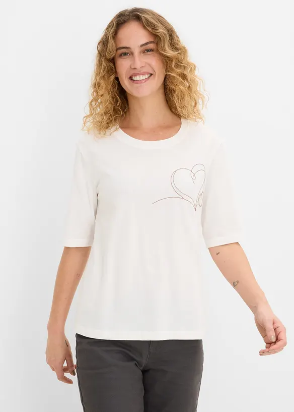 T-Shirt aus reiner Bio-Baumwolle in weiß von vorne (im Anschnitt) - bonprix