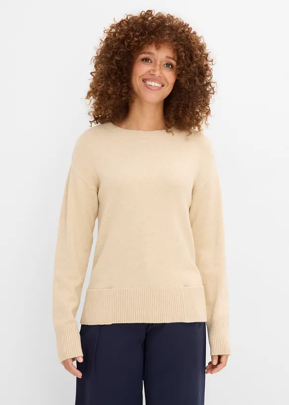 Pullover aus Viskose-Mix in beige von vorne (im Anschnitt) - bonprix