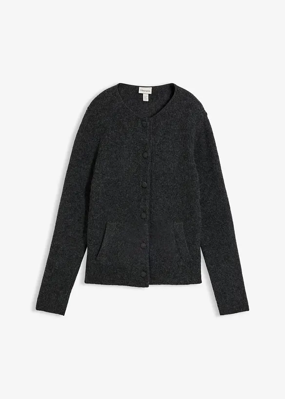 Ripp-Strickjacke in grau von vorne - bonprix