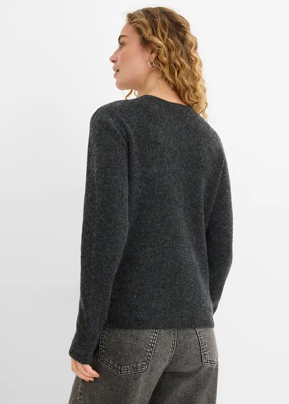 Ripp-Strickjacke in grau von hinten (im Anschnitt) - bonprix