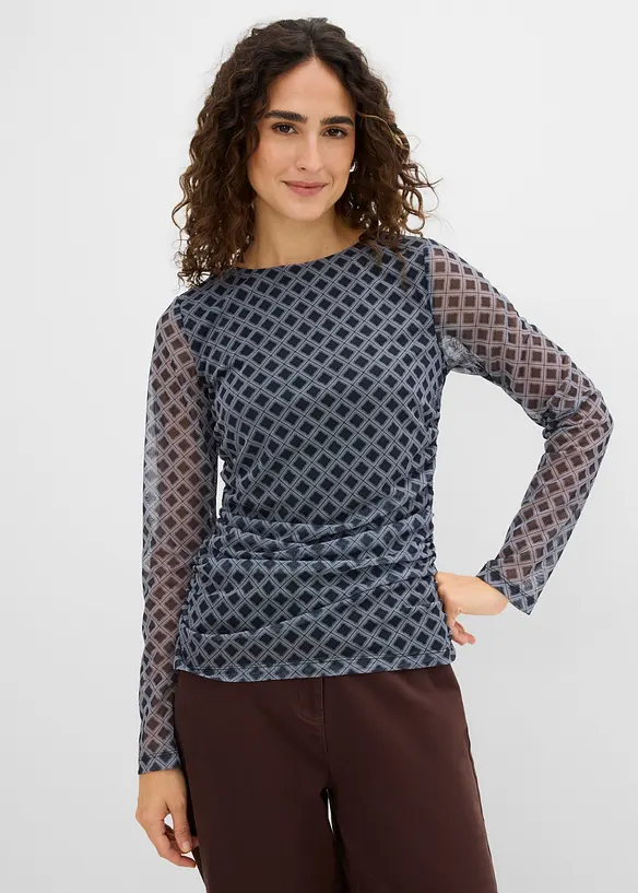 Langarmshirt aus feinem Mesh in schwarz von vorne (im Anschnitt) - bonprix Langarmshirt aus feinem Mesh in schwarz von vorne (im Anschnitt) - bonprix