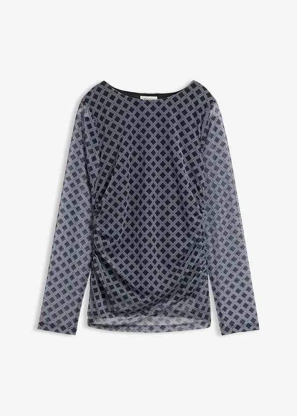 Langarmshirt aus feinem Mesh in schwarz von vorne - bonprix Langarmshirt aus feinem Mesh in schwarz von vorne - bonprix