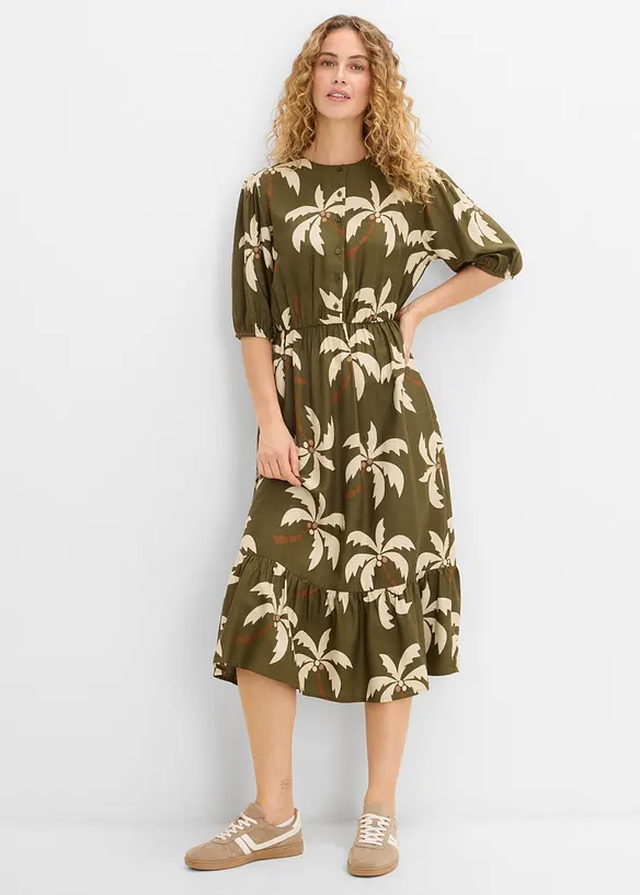 Midikleid aus softer Viskose in grün von vorne (Totalaufnahme) - bonprix