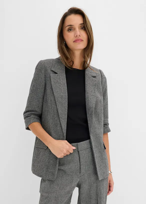 Longblazer mit Reverskragen in schwarz von vorne (im Anschnitt) - bonprix