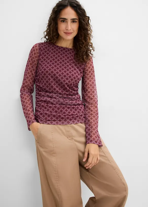 Langarmshirt aus feinem Mesh in rot von vorne (im Anschnitt) - bonprix Langarmshirt aus feinem Mesh in rot von vorne (im Anschnitt) - bonprix