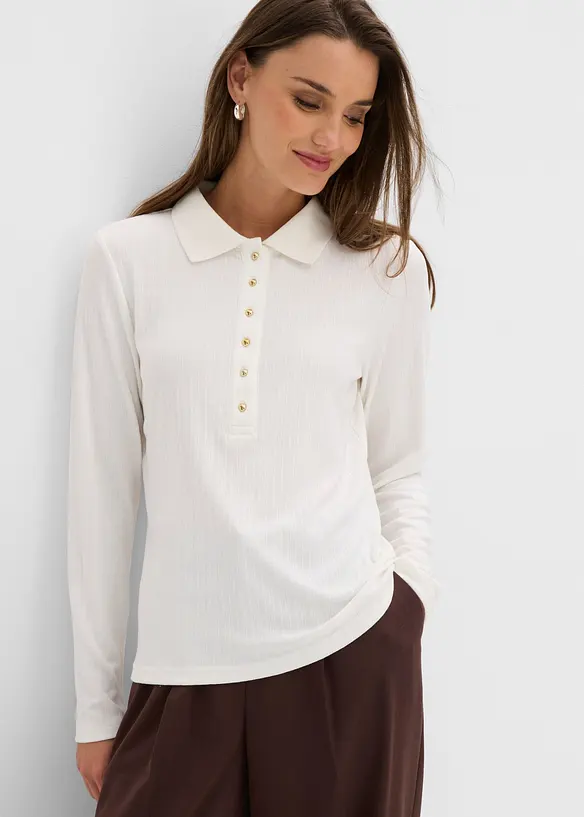 Poloshirt aus softem Viskose-Mix in weiß von vorne (im Anschnitt) - bonprix Poloshirt aus softem Viskose-Mix in weiß von vorne (im Anschnitt) - bonprix