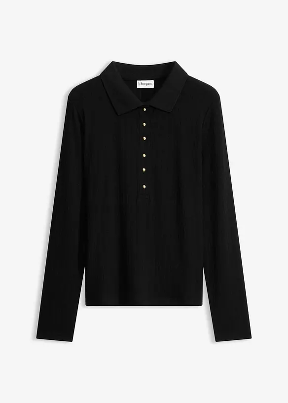 Poloshirt aus softem Viskose-Mix in schwarz von vorne - bonprix Poloshirt aus softem Viskose-Mix in schwarz von vorne - bonprix