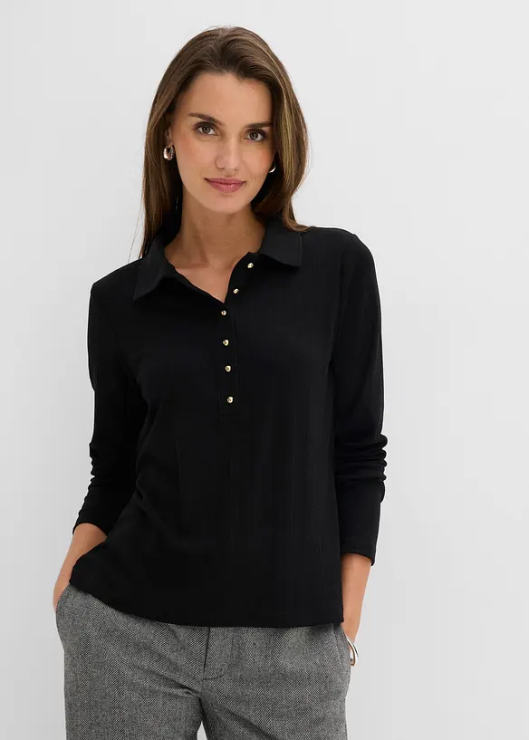 Poloshirt aus softem Viskose-Mix in schwarz von vorne (im Anschnitt) - bonprix Poloshirt aus softem Viskose-Mix in schwarz von vorne (im Anschnitt) - bonprix