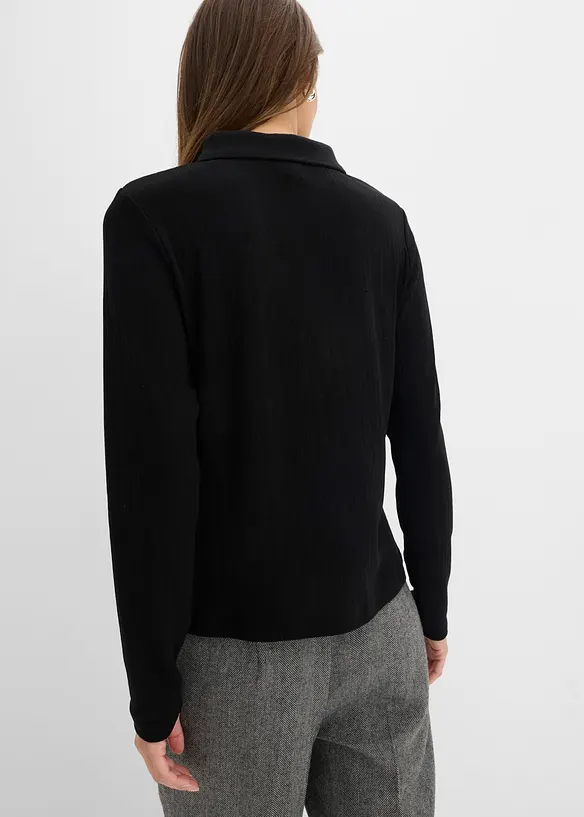 Poloshirt aus softem Viskose-Mix in schwarz von hinten (im Anschnitt) - bonprix Poloshirt aus softem Viskose-Mix in schwarz von hinten (im Anschnitt) - bonprix