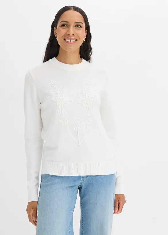 Feinstrickpullover aus Viskose-Mix in weiß von vorne (im Anschnitt) - bonprix