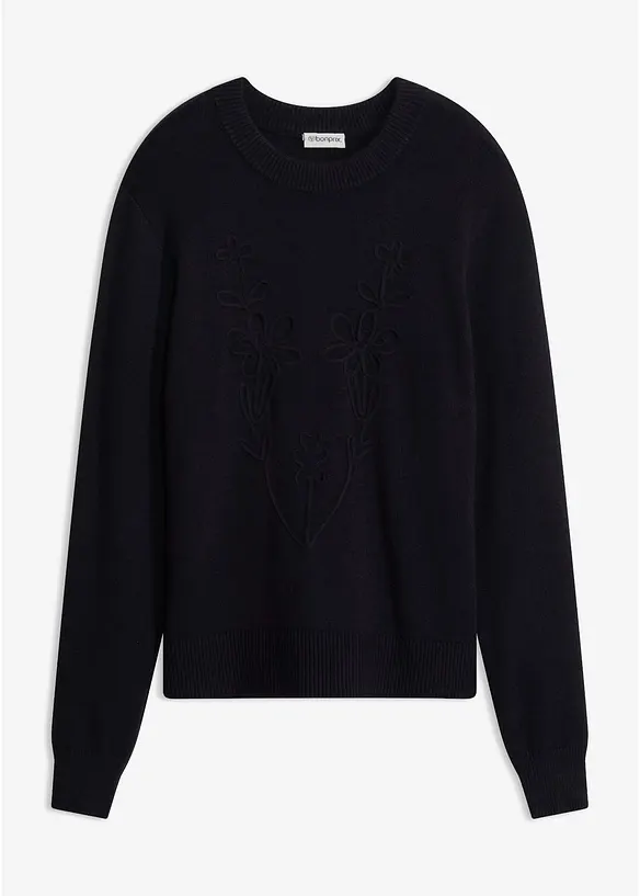 Feinstrickpullover aus Viskose-Mix in schwarz von vorne - bonprix