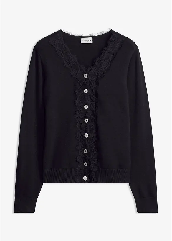 Strickjacke aus softem Viskose-Mix in schwarz von vorne - bonprix