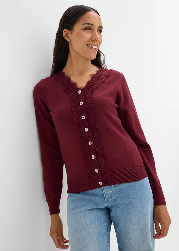 Strickjacke aus softem Viskose-Mix in rot von vorne (im Anschnitt) - bonprix Strickjacke aus softem Viskose-Mix in rot von vorne (im Anschnitt) - bonprix
