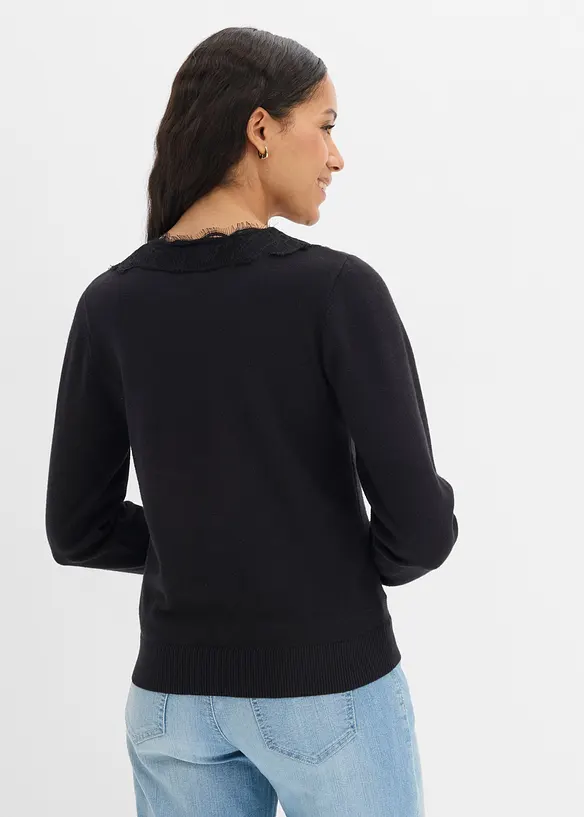 Strickjacke aus softem Viskose-Mix in schwarz von hinten (im Anschnitt) - bonprix