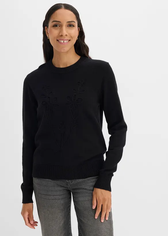 Feinstrickpullover aus Viskose-Mix in schwarz von vorne (im Anschnitt) - bonprix