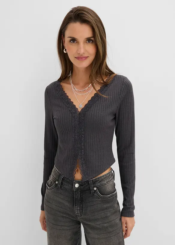 Rippshirt in grau von vorne (im Anschnitt) - bonprix