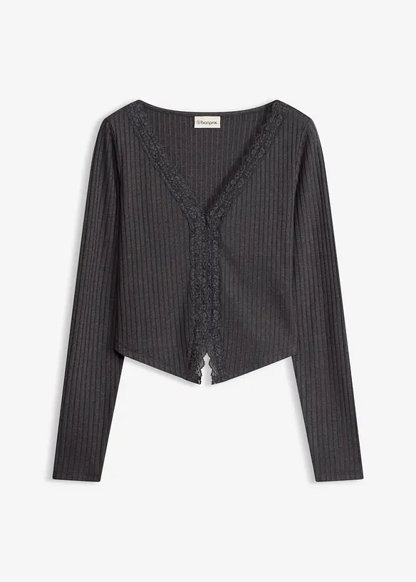 Rippshirt in grau von vorne - bonprix