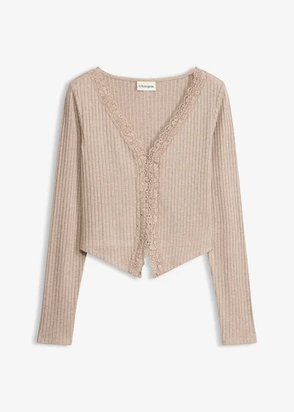 Rippshirt in beige von vorne - bonprix
