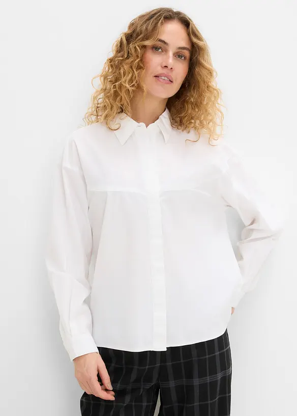 Hemdbluse aus Baumwoll-Mix in weiß von vorne (im Anschnitt) - bonprix Hemdbluse aus Baumwoll-Mix in weiß von vorne (im Anschnitt) - bonprix