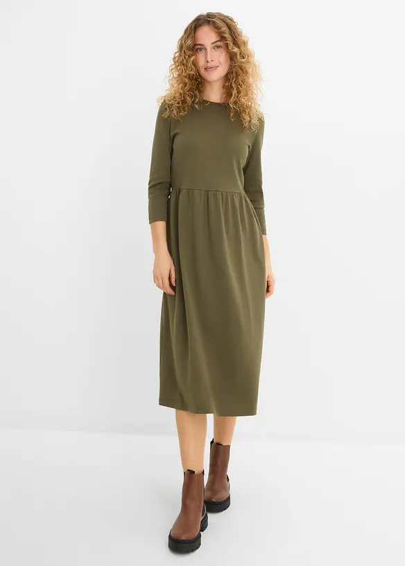 Shirtkleid aus reiner Bio-Baumwolle in grün von vorne (Totalaufnahme) - bonprix Shirtkleid aus reiner Bio-Baumwolle in grün von vorne (Totalaufnahme) - bonprix
