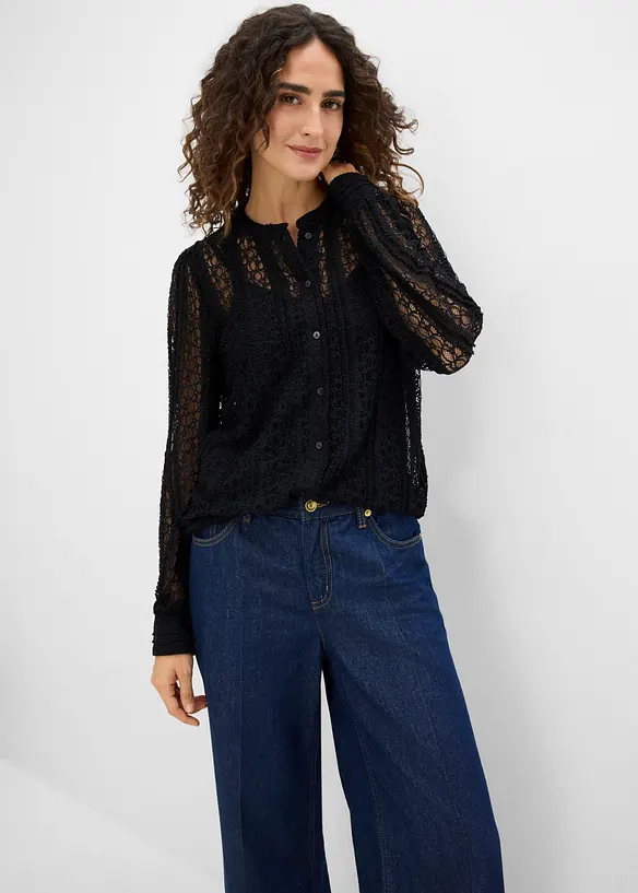 Jerseybluse mit Top (2-tlg. Set) in schwarz von vorne (im Anschnitt) - bonprix