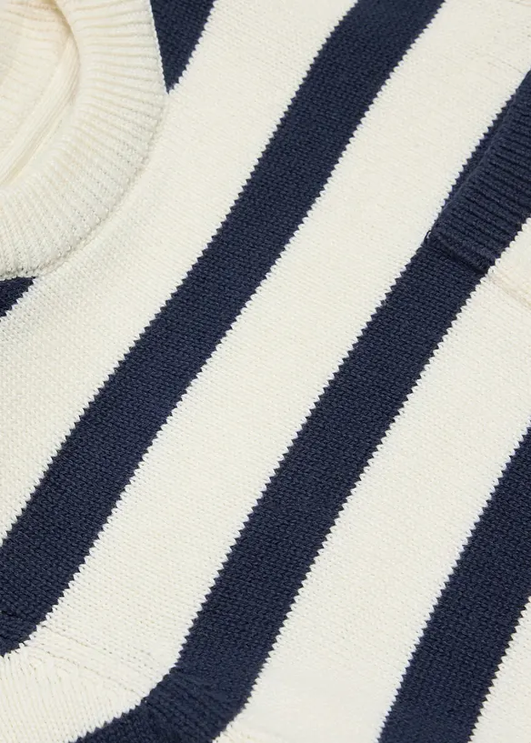 Gestreifter Grobstrick-Pullover aus reiner Baumwolle in weiß - bonprix