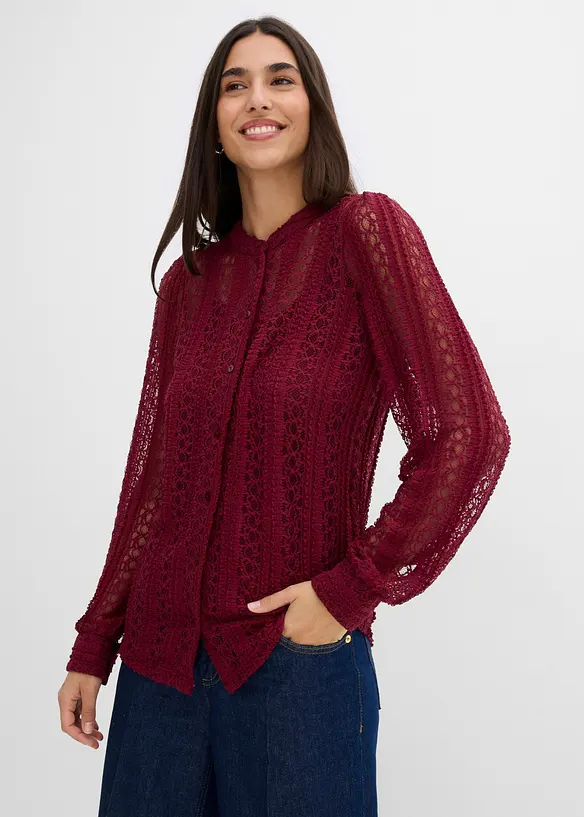 Jerseybluse mit Top (2-tlg. Set) in rot von vorne (im Anschnitt) - bonprix