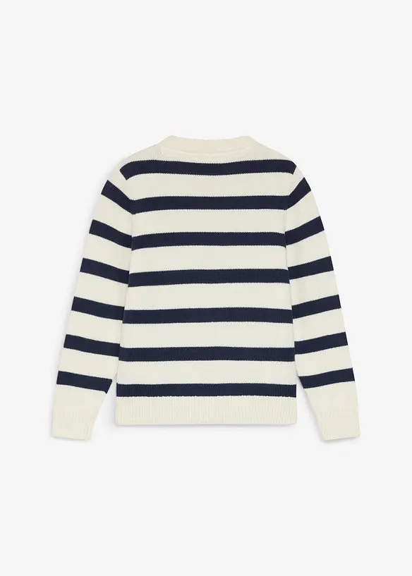 Gestreifter Grobstrick-Pullover aus reiner Baumwolle in weiß von hinten - bonprix
