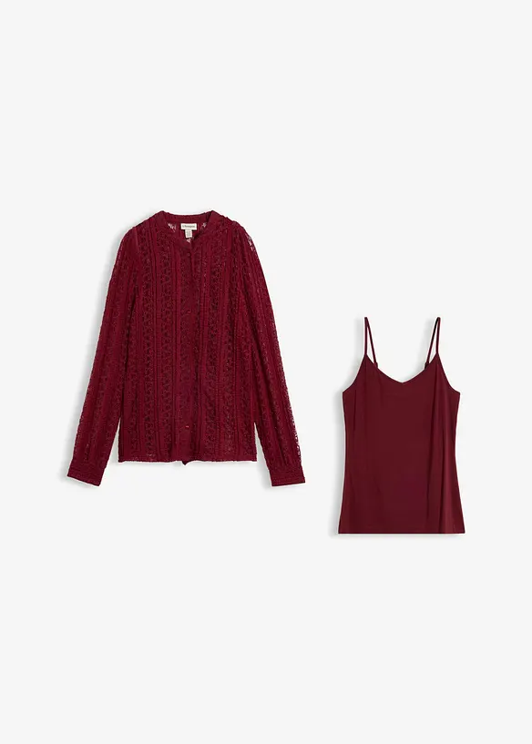 Jerseybluse mit Top (2-tlg. Set) in rot von vorne - bonprix
