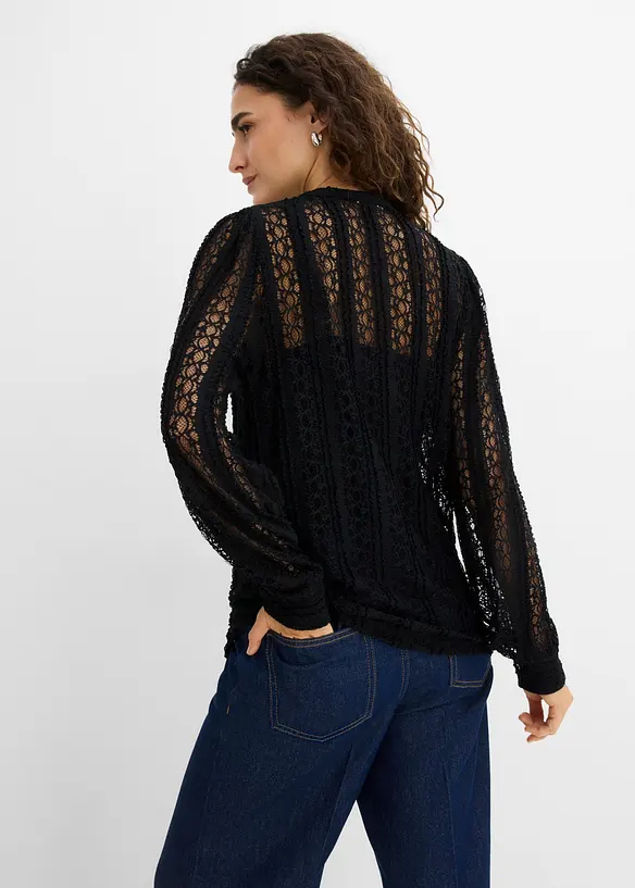 Jerseybluse mit Top (2-tlg. Set) in schwarz von hinten (im Anschnitt) - bonprix