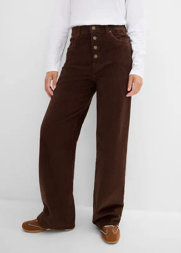 High-Waist-Cordhose aus Baumwoll-Mix in braun von vorne - bonprix High-Waist-Cordhose aus Baumwoll-Mix in braun von vorne - bonprix