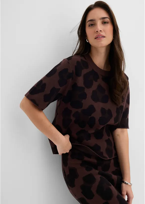 Pullover mit Jacquardmuster in braun von vorne (im Anschnitt) - bonprix