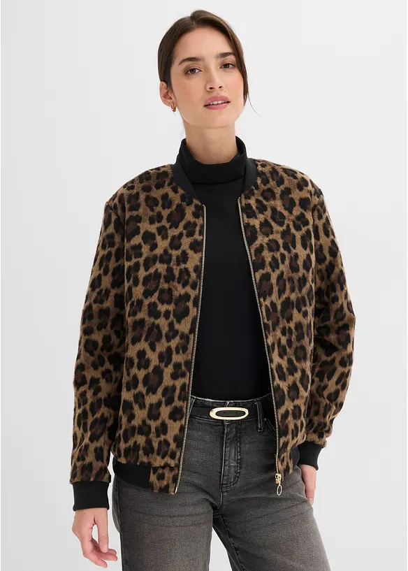 Blouson in Wolloptik in braun von vorne (im Anschnitt) - bonprix