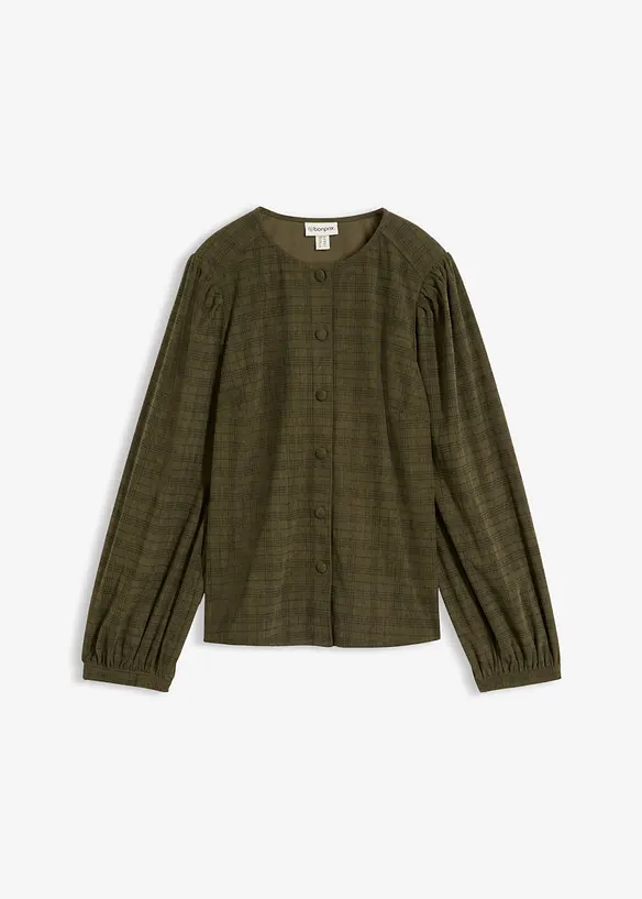 Karierte Cord-Bluse in grün von vorne - bonprix