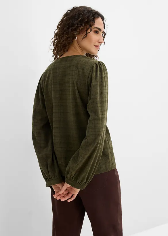 Karierte Cord-Bluse in grün von hinten (im Anschnitt) - bonprix