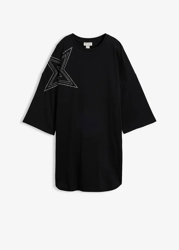 Oversize Longshirt aus reiner Bio-Baumwolle in schwarz von vorne - bonprix