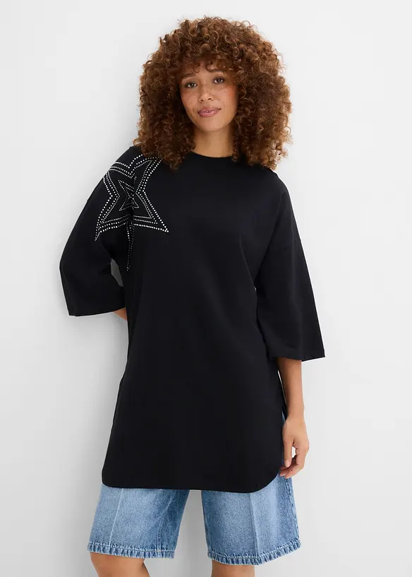 Oversize Longshirt aus reiner Bio-Baumwolle in schwarz von vorne (im Anschnitt) - bonprix