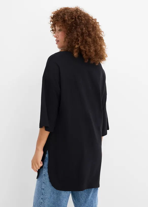 Oversize Longshirt aus reiner Bio-Baumwolle in schwarz von hinten (im Anschnitt) - bonprix