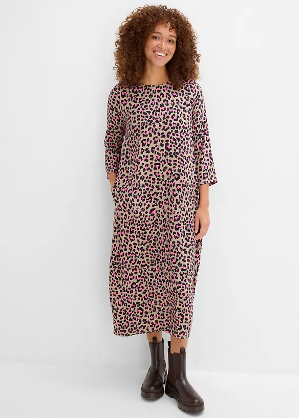 Midikleid aus fließender Viskose in braun von vorne (Totalaufnahme) - bonprix
