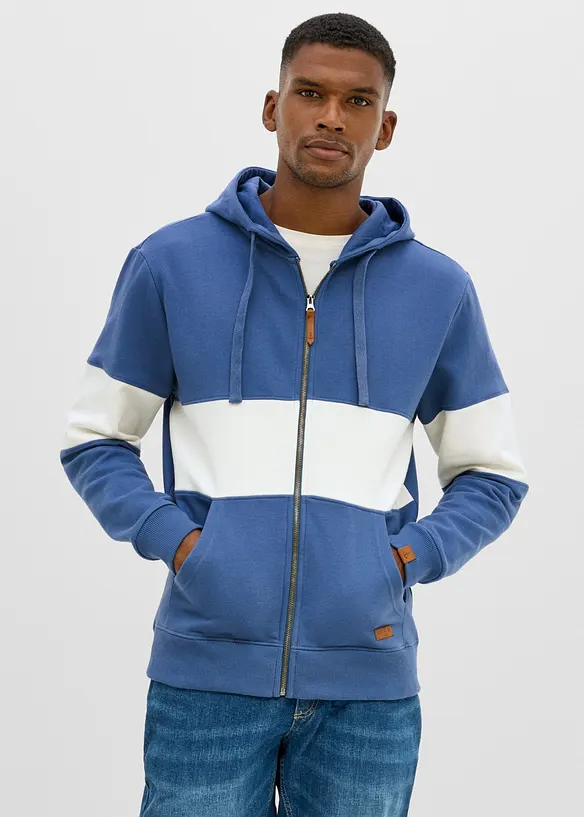 Kapuzen-Sweatjacke in Regular Fit in blau von vorne (im Anschnitt) - bonprix
