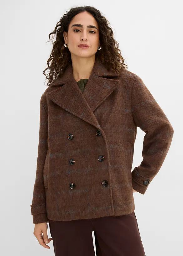 Karierte Cabanjacke in braun von vorne (im Anschnitt) - bonprix