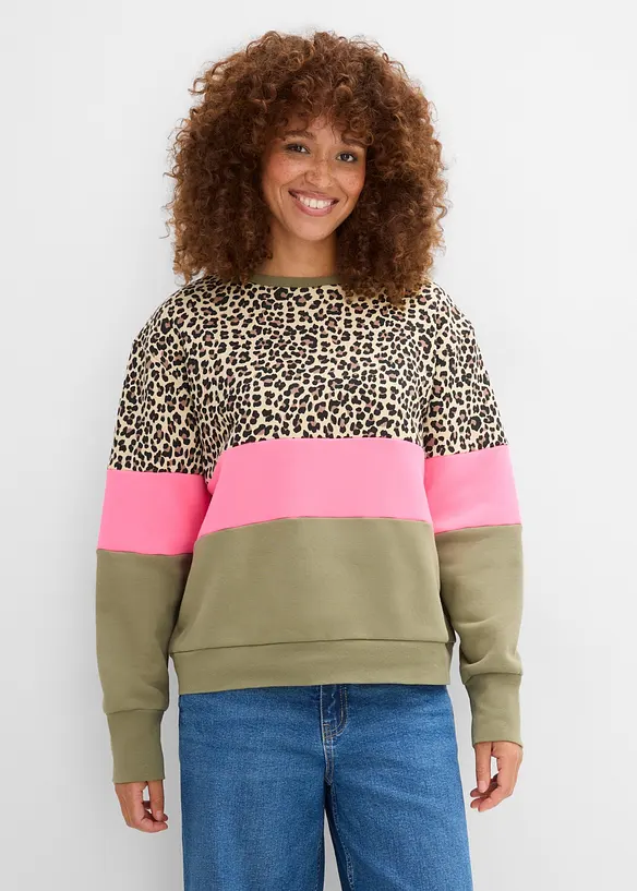 Sweatshirt aus Baumwoll-Mix in grün von vorne (im Anschnitt) - bonprix Sweatshirt aus Baumwoll-Mix in grün von vorne (im Anschnitt) - bonprix
