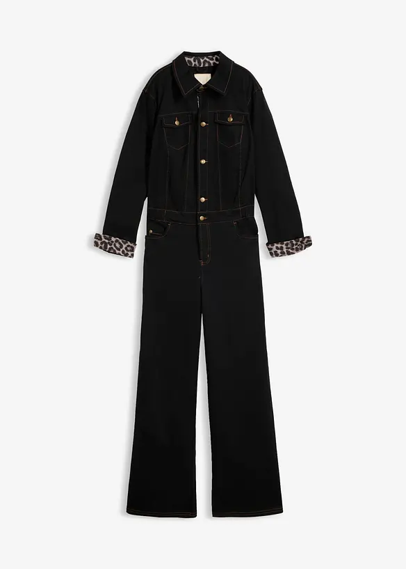 Twill-Overall mit Bequembund aus Baumwoll-Mix in schwarz von vorne - bonprix