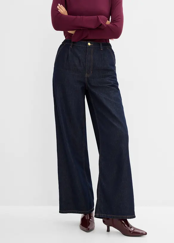 Wide-Leg-Jeans High Waist in blau von vorne - bonprix