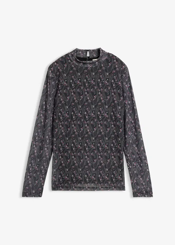 Langarmshirt aus feinem Mesh in schwarz von vorne - bonprix Langarmshirt aus feinem Mesh in schwarz von vorne - bonprix